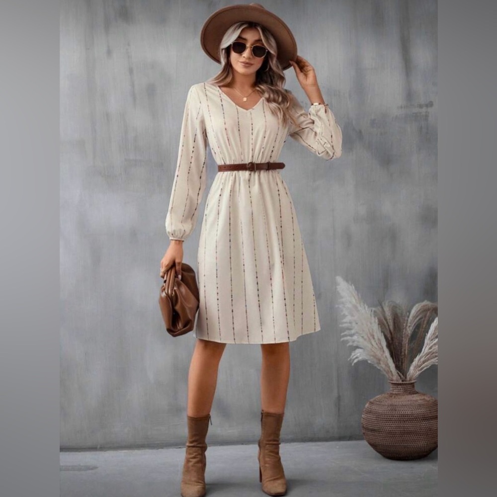 Chic Long Sleeve Dress with Multicolor Stripes